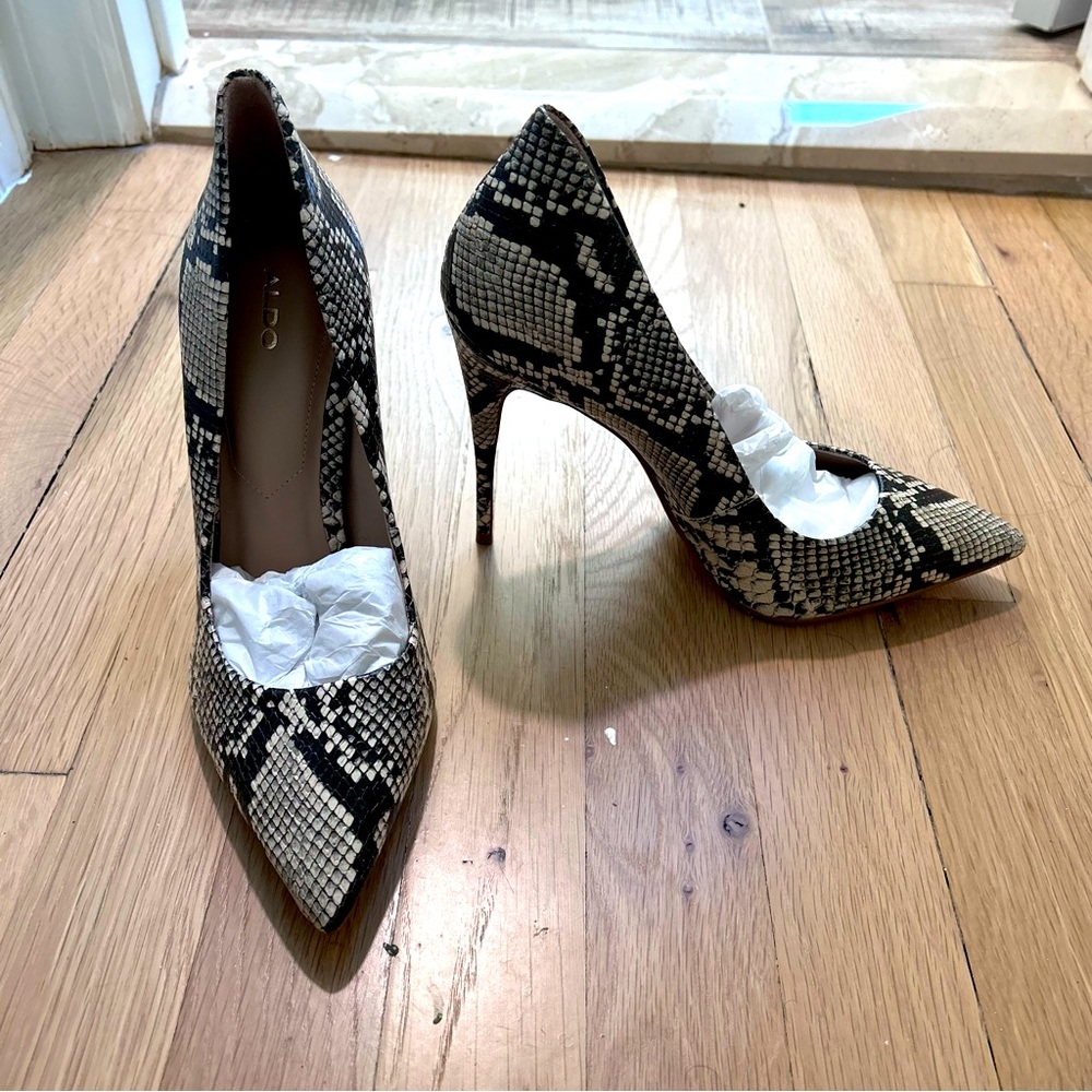 4” snakeskin heels , worn once, excellent condition